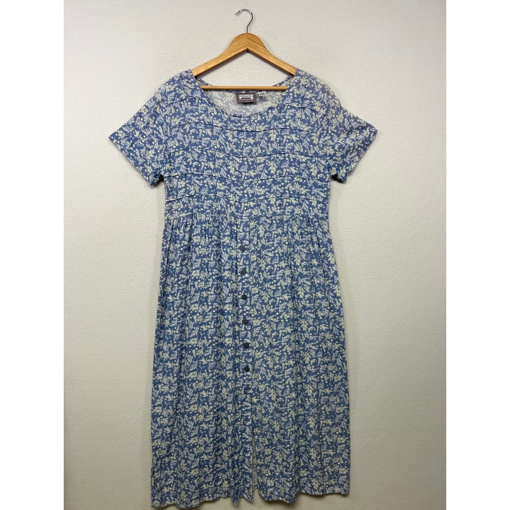 Cottagecore Vintage Premier International Womens Large Blue Floral Midi Dress
